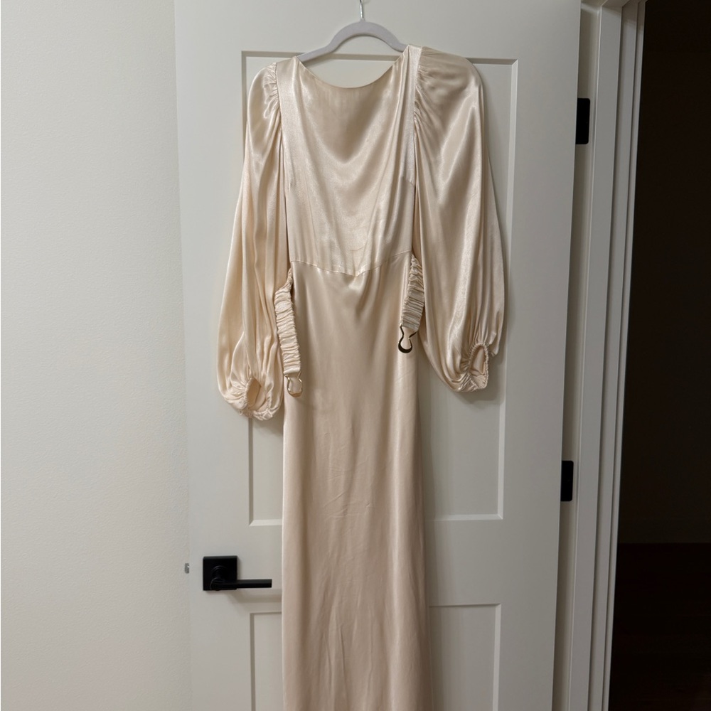Shona Joy La Lune Balloon Sleeve Midi Dress- Cream